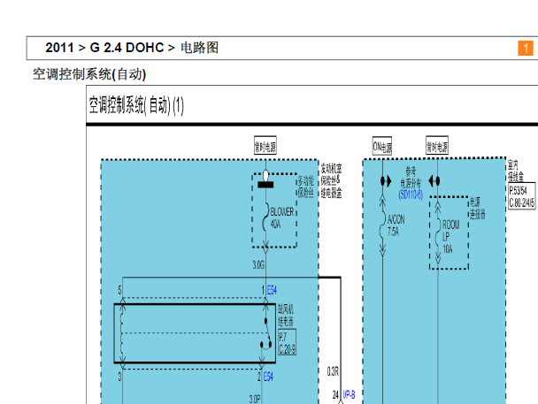 2011年现代索纳塔空调电路图和针脚资料
