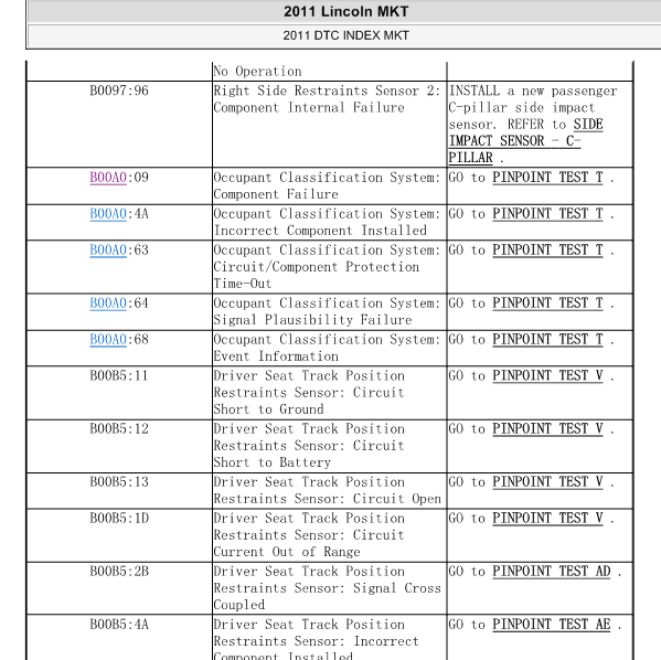 2011年林肯MKT故障码B00A0