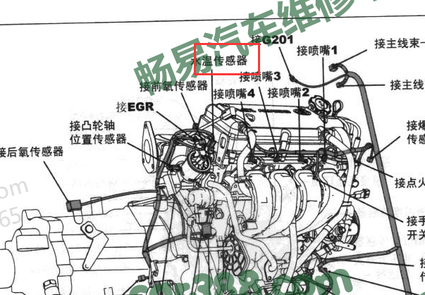 五菱之光1.2排量水温传感器位置图