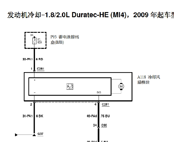 福特福克斯冷却风扇电路图