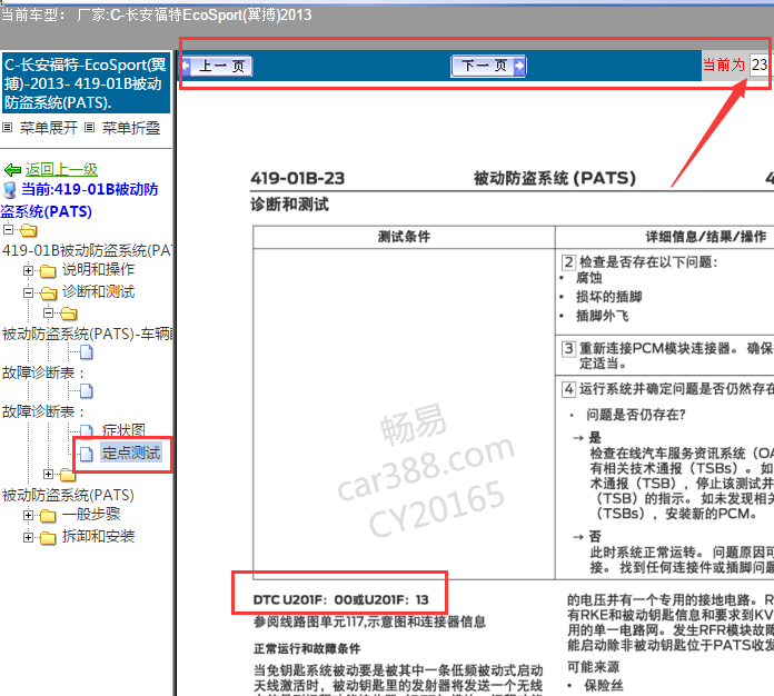 2013年福特翼博U201F故障码解析