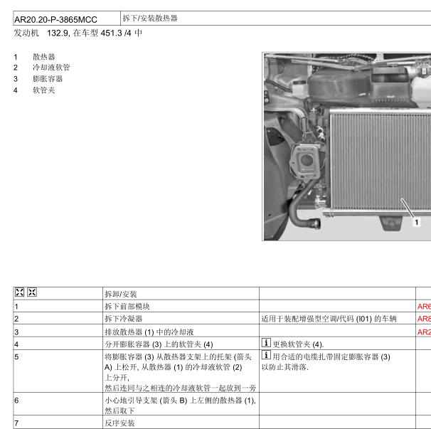 2013年SMSRT FORTOW散热器和风扇拆卸安装图