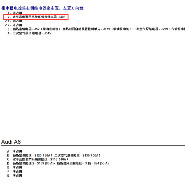 2012年奥迪A6L气减震气泵续电器具体位置