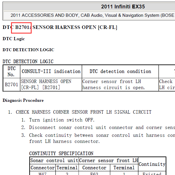 2011年EX35 故障码资料