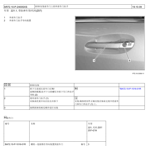 2010年奔驰S350前车门维修手册