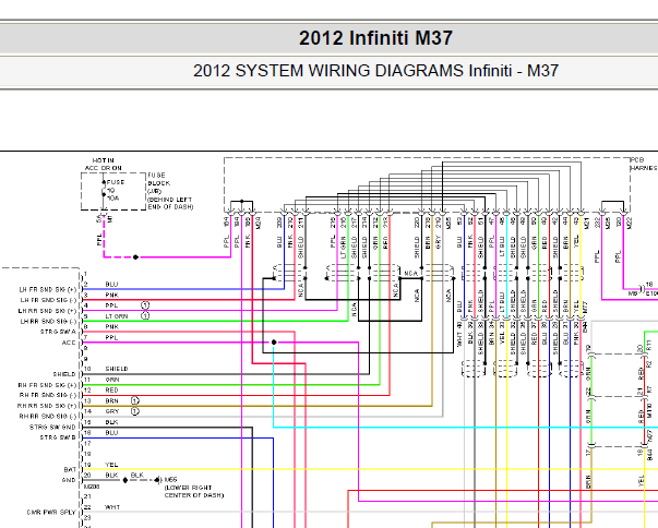 2012年英菲尼迪M37娱乐音响电路图和位置