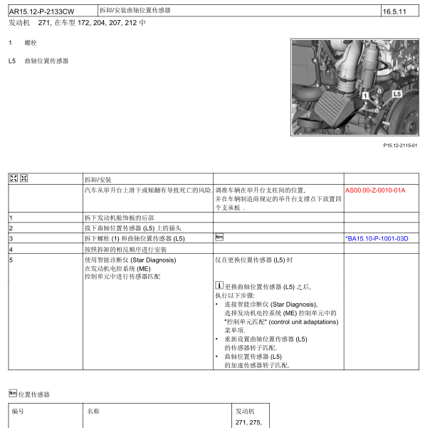 2012年奔驰C180曲轴位置传感器位置