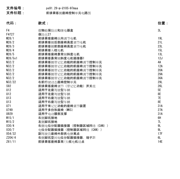 2011年奔驰GL550前乘客座椅电路图