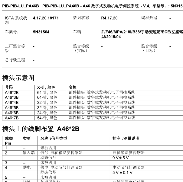 19年宝马220发动机电脑针脚图