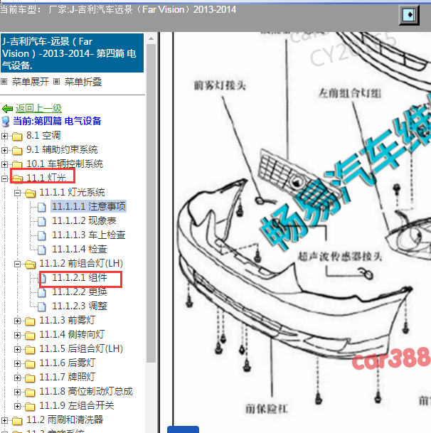 2013-2014年吉利远景灯光系统位置资料