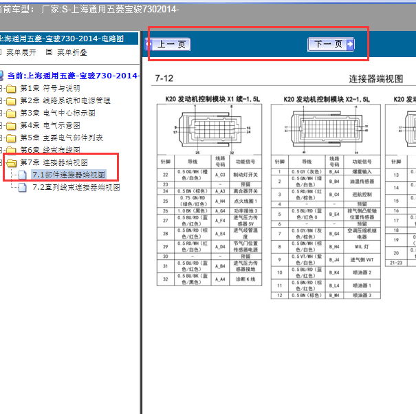 2014年宝骏730 发动机针脚