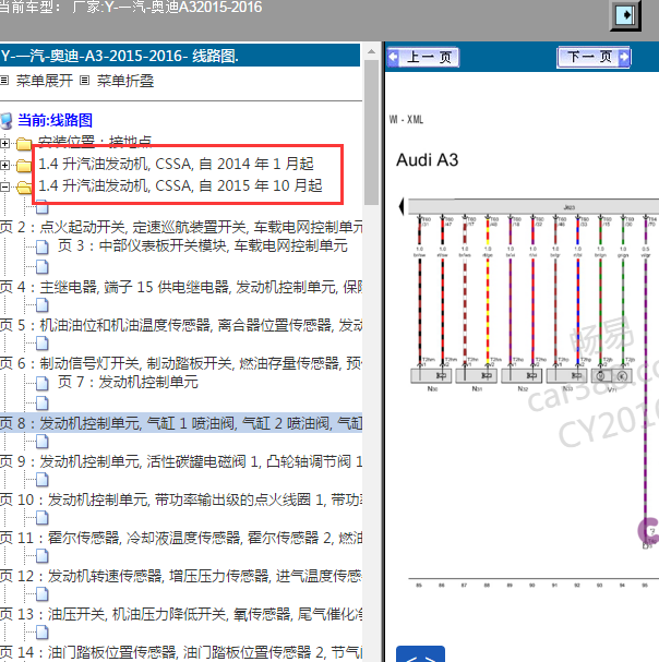 2015-2016年奥迪A3 CSSA发动机电路图.