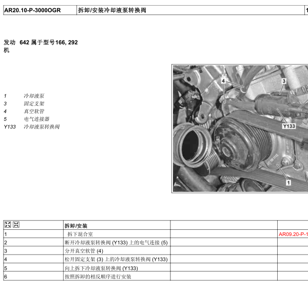 2013年奔驰GL350冷却液泵转换阀位置