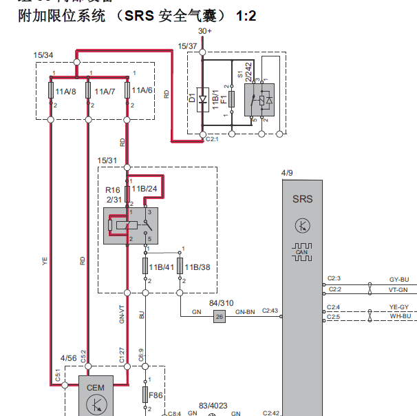 2014年沃尔沃V40气囊电路图