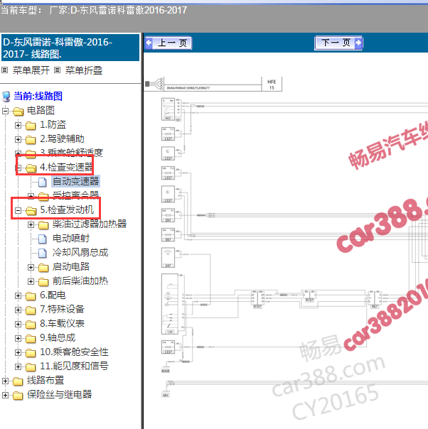 2016年雷诺科雷傲发动机变速箱电路图