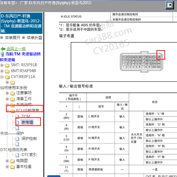 012年轩逸CVT变速箱  48针针脚.