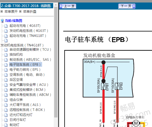 17年众泰T700电子手刹电路图