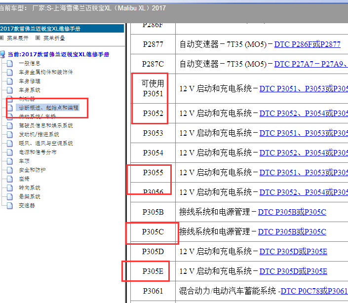 2017年雪佛兰迈锐宝XL故障码资料