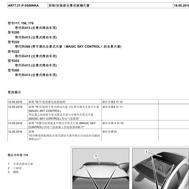 2015年奔驰C200L天窗维修手册