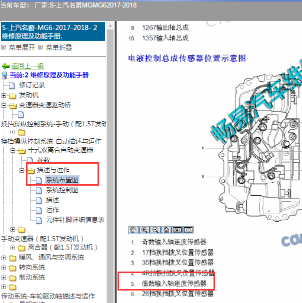 2017年上汽名爵MG6 变速箱偶数传感器位置