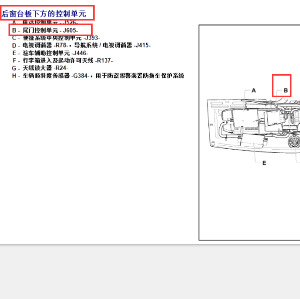2008年大众辉腾后备箱控制单元位置图