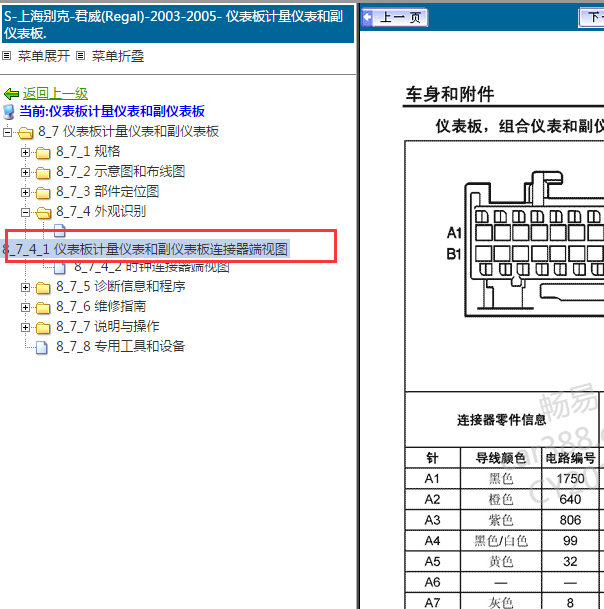2003-2005年别克君威仪表针脚图.