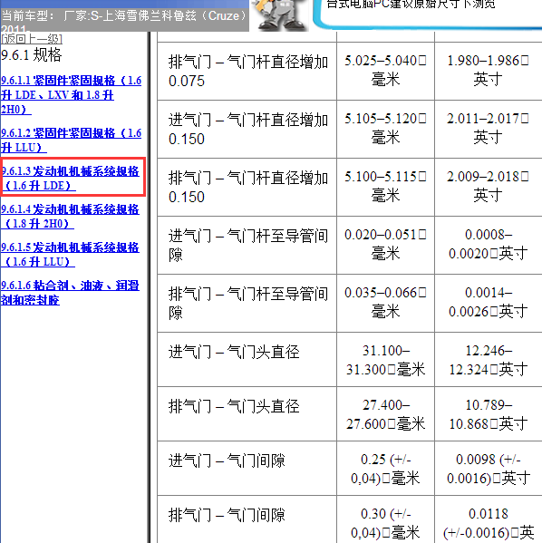 2011年科鲁兹进排气门间隙