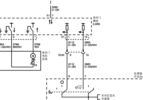 2009年别克昂科雷电动后尾门控制系统电路图