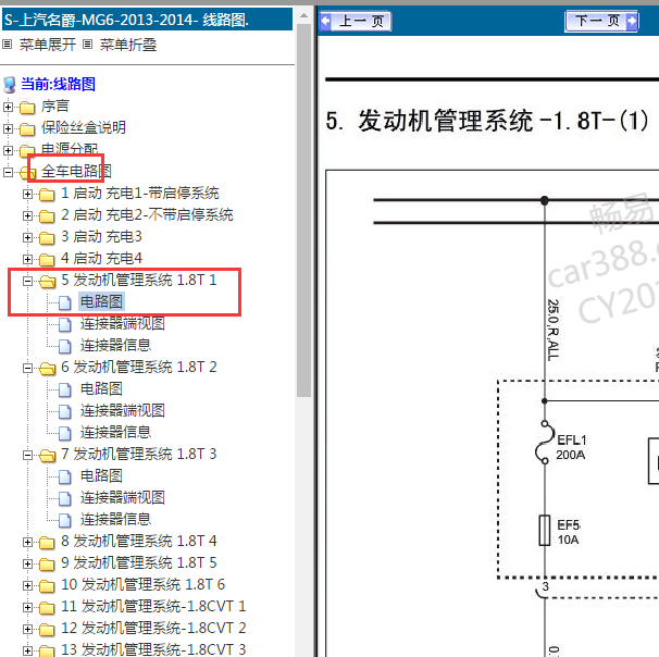 2013-2014年名爵MG6 1.8发动机电路图