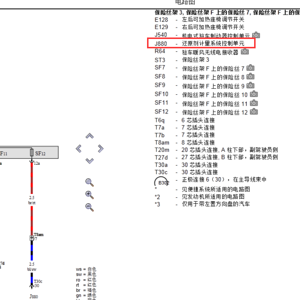 2012年奥迪Q5 J880相关电路图
