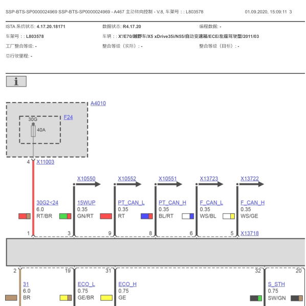 2011年宝马X5主动转向电路图