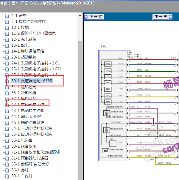 2013-2015年福特蒙迪欧变速箱电路图