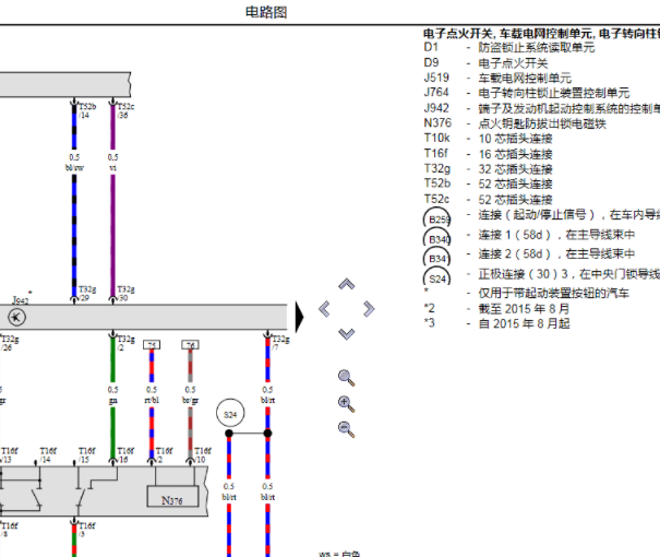 2016年大众CC电子转向柱锁接线图