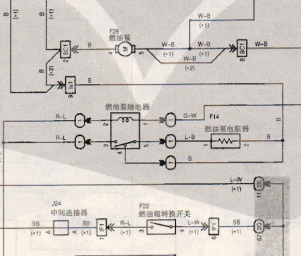 2001年丰田酷路泽油箱电路图