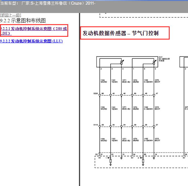 2011年雪佛兰科鲁兹 LDE发动机节气门电路图