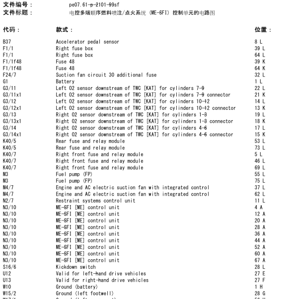 2001年奔驰S600发动机电路图