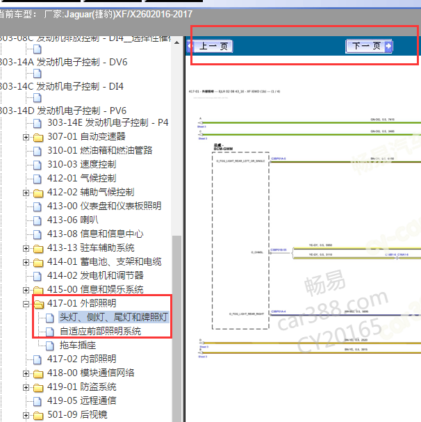 2016年捷豹XF前部大灯及后尾灯电路图