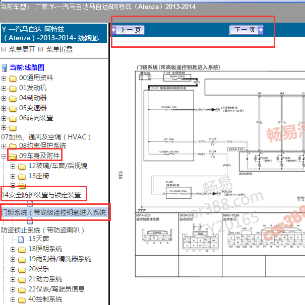 2014年马自达6遥控门锁控制线路图