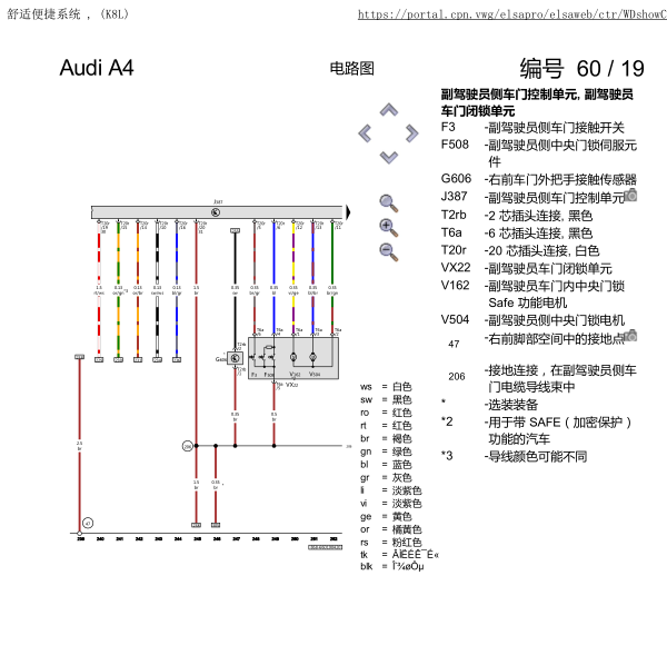 2019年奥迪A4L门锁电路图