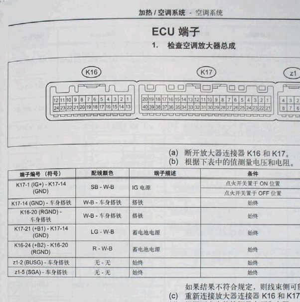 2010年丰田锐志 空调放大器端子图