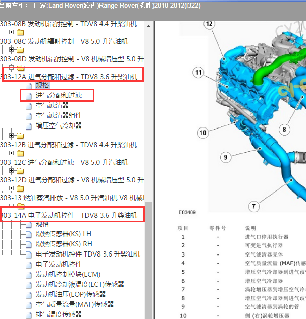 11年路虎揽胜增压相关位置