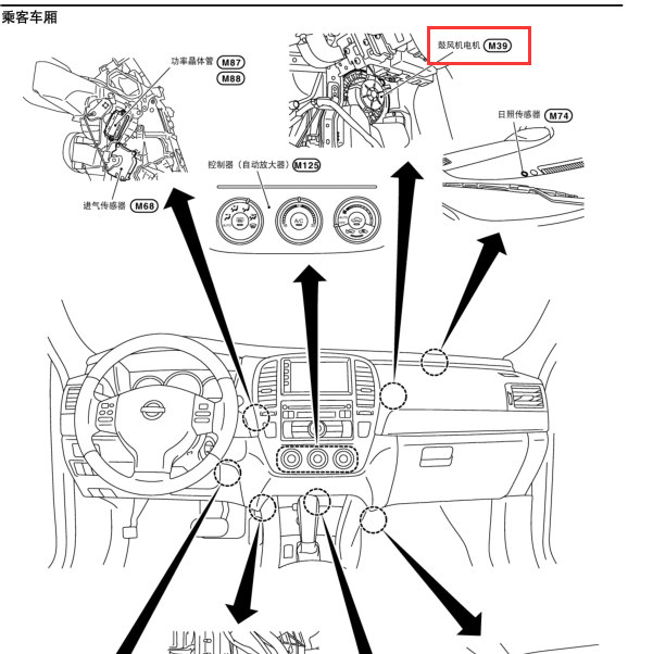 2009年日产轩逸鼓风机安装位置