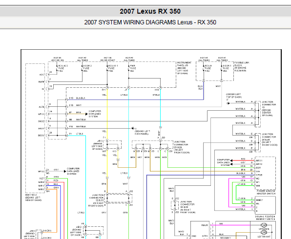 2007年雷克萨斯RX350后视镜电路图