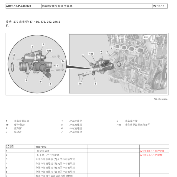2013年奔驰B180节温器维修手册