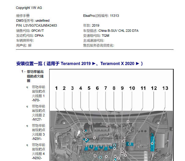 2019年大众途昂发动机位置