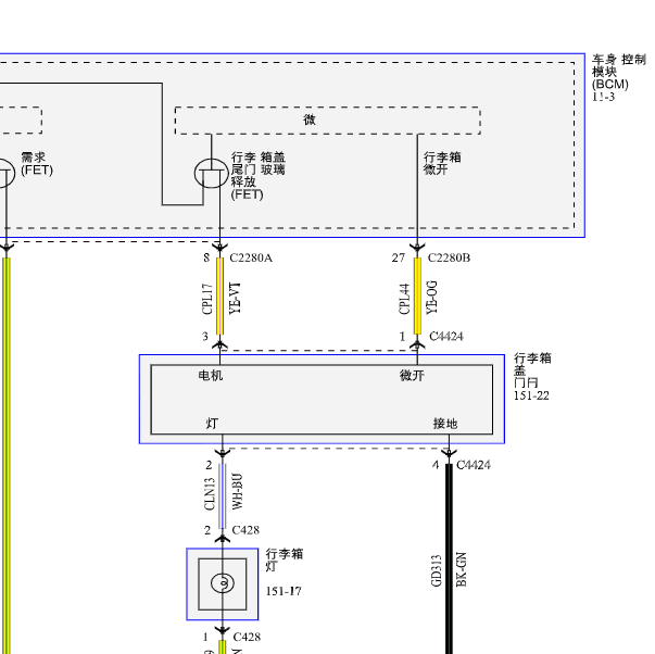 18年福特福睿斯尾门控制电路图