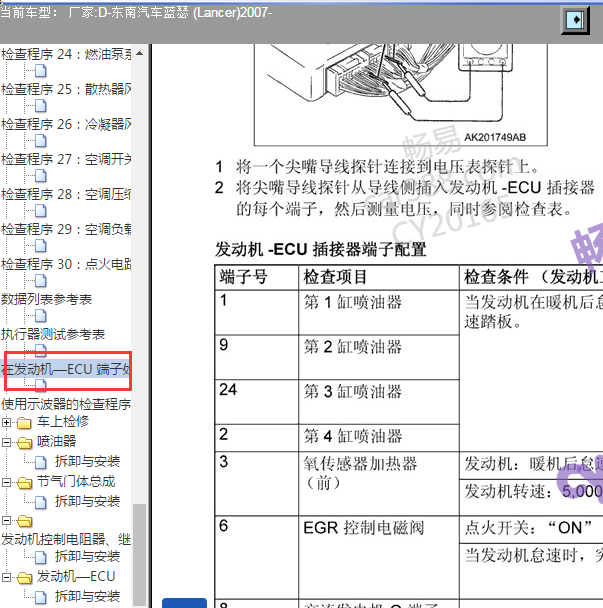2007年三菱蓝瑟发动机针脚