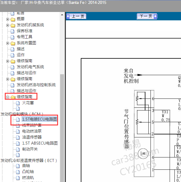 2014-2015年华泰圣达菲发动机电路图