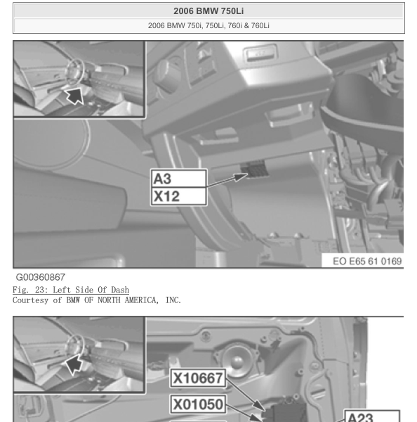 2006年宝马750LI全车元件位置