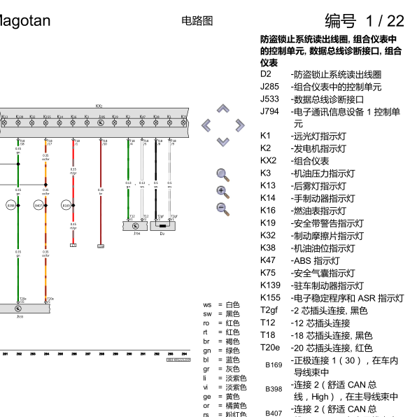 2020年迈腾组合仪表电路图